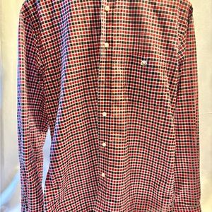 Button Down in Red Black Plaid by Cotton Brothers, 100% Cotton, Small